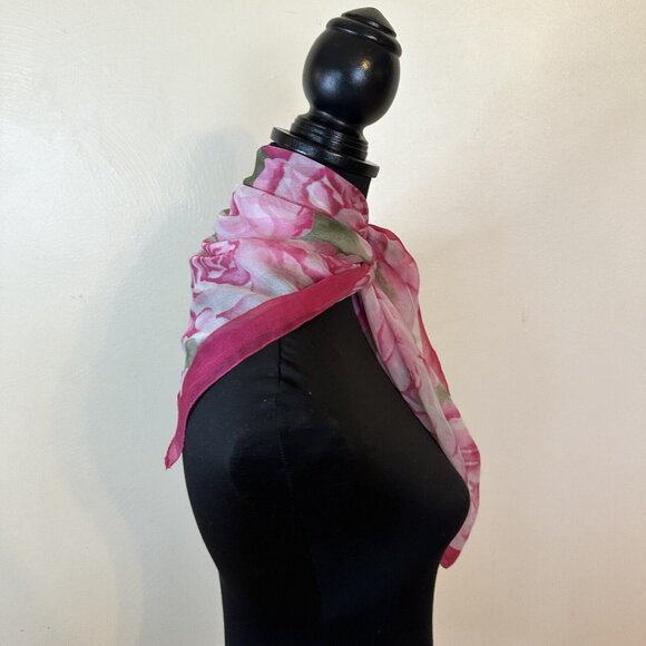 Womens Vintage Pink Roses Square Scarf Poly Neck Scarves Cottagecore - Picture 4 of 11